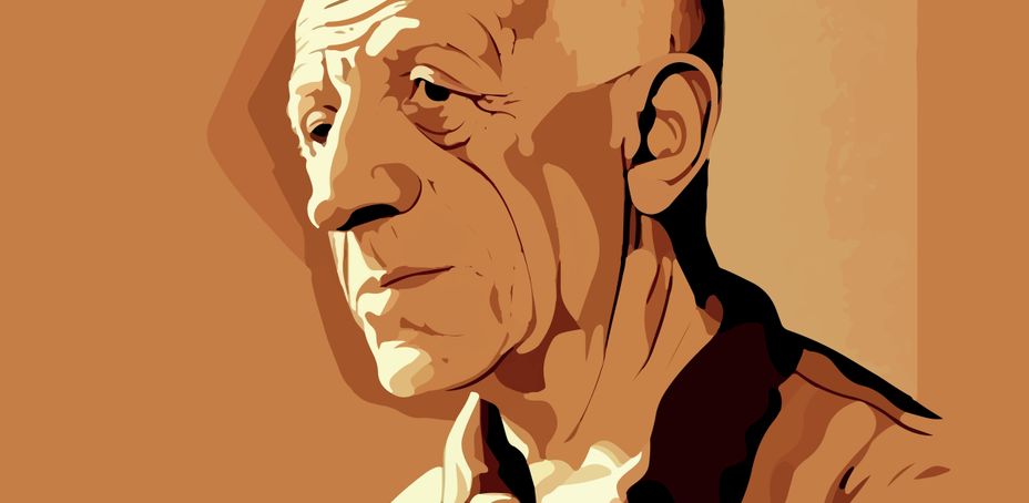 Portrait of a man with distinct features in a shaded style, inspired by Pablo Picasso's art