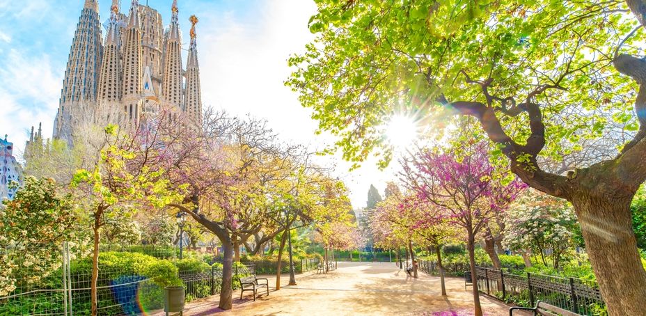 Beautiful panoramic view of Barcelona cityscape, Sagrada Familia - famous architectural