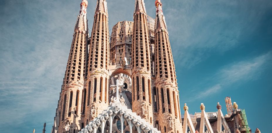 The iconic Sagrada Familia cathedral in Barcelona, Spain, known for its unique architectural design.