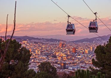 Barcelona city view with Montjuïc cable car and Sagrada Família