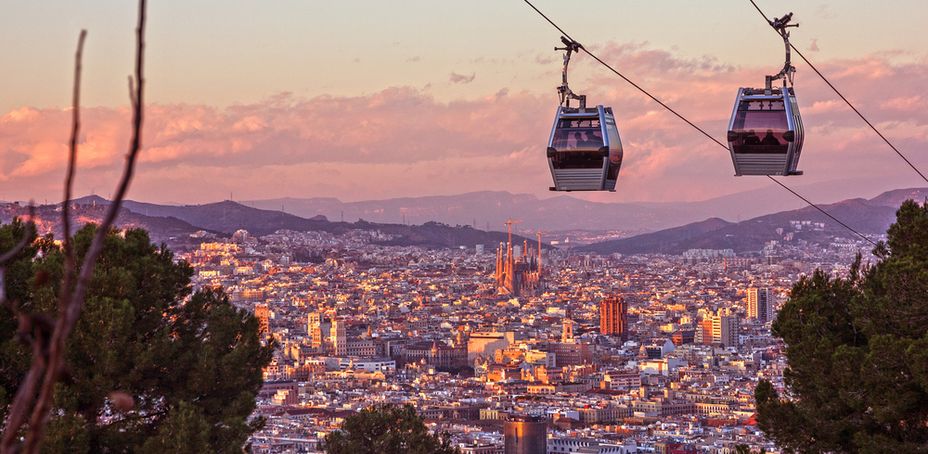 Barcelona city view with Montjuïc cable car and Sagrada Família