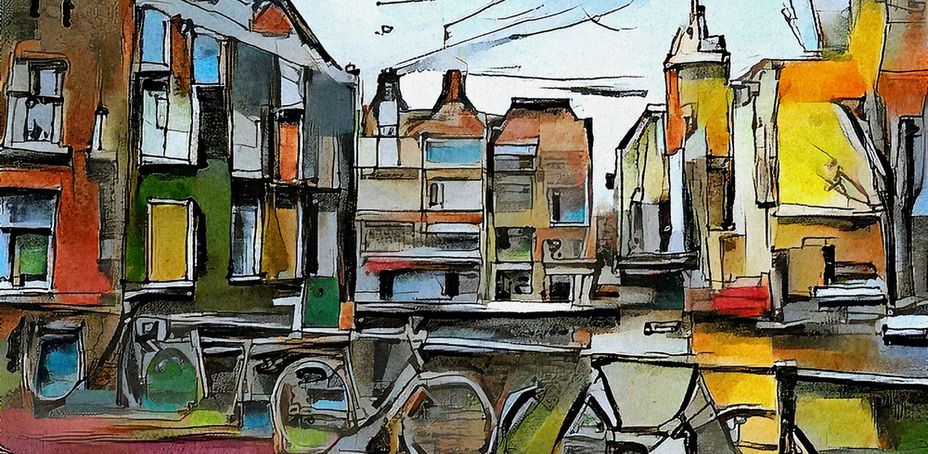 Vibrant Cubist Cityscape Depicting Urban Life