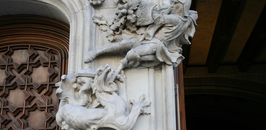 Gothic relief detail of a horse and rider from the Casa Amatller building