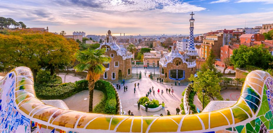 Colorful mosaics and whimsical architecture at Park Güell, Barcelona.