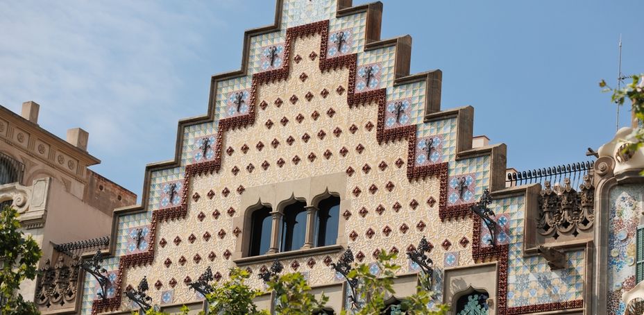 The vibrant facade of the Casa Amatller, a renowned work by Antoni Gaudí.