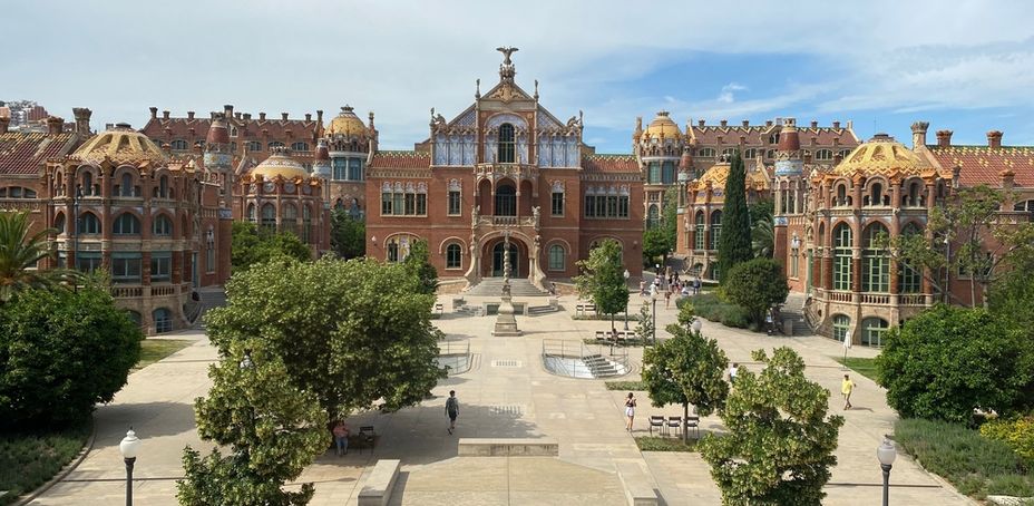 Wide top view on a Recinte Modernista de Sant Pau summer sunny day