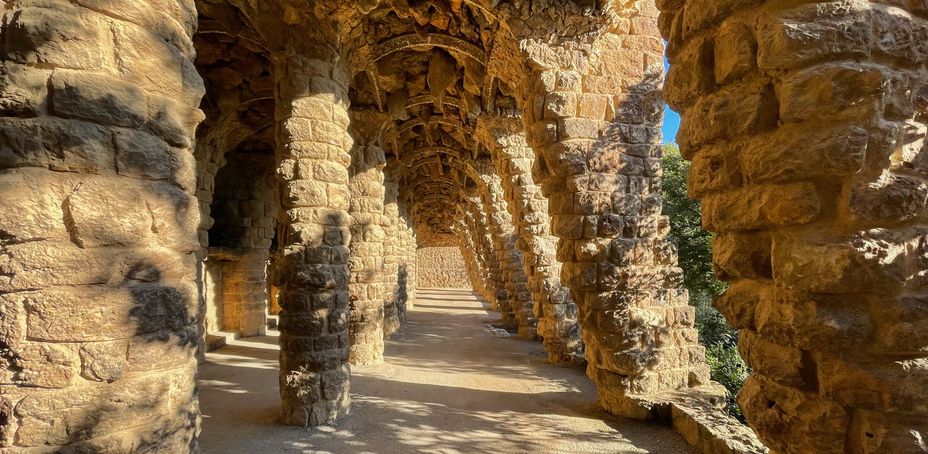 Passageway through the Hypostyle Room in Park Güell, a UNESCO World Heritage Site.